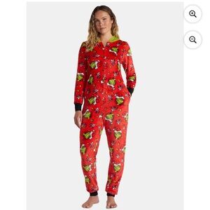 Festive Red Grinch Women's Pajama Onesie